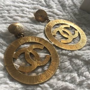 Rare Chanel Vintage CC Sunburst Icon Logo Earrings